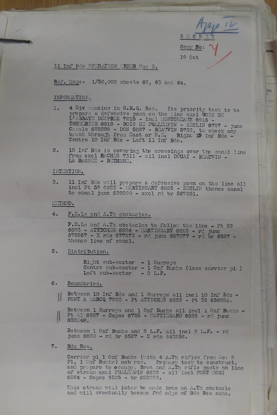11 Inf Bde Operation Order No 3 19 Oct 1939